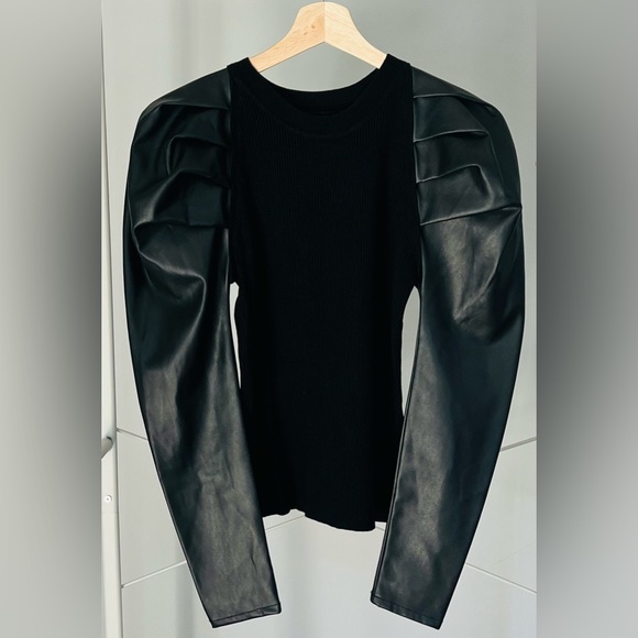 New York & Company Sweaters - New York & Company Black Sweater with Faux Leather Sleeves